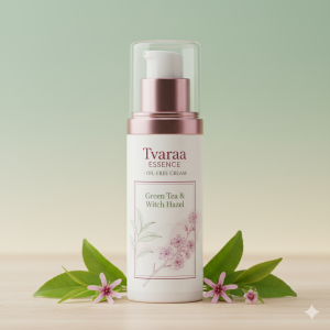 tvaraa essence green tea & witch hazel oil free cream – balancing, pore refining moisturizer for clear, matte skin