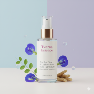 Shop Category Tvaraa Essence Blue Pea Flower & Licorice Root Shine Hair Serum – Natural Gloss & Brightening Serum for Smooth, Luminous Hair